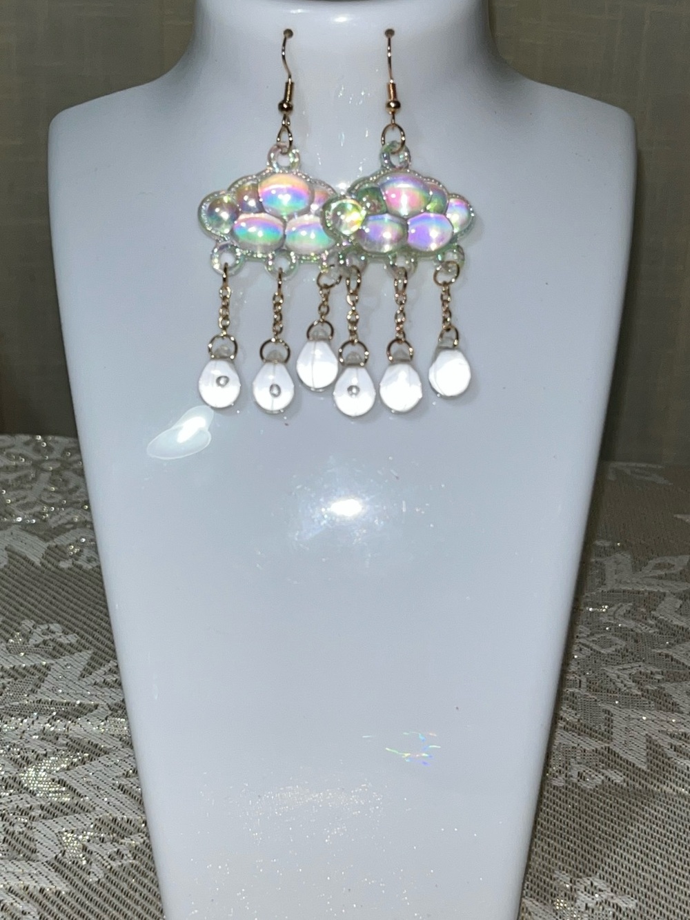 Iridescent Cloud Rain Drop Dangle Earrings NEW